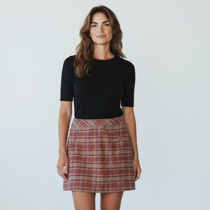 Talbots 8 Petite A line plaid skirt, two front pockets one side, zip fully lined